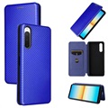 Sony Xperia 10 IV Flip Case with Card Slot - Carbon Fiber - Blue