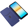 Sony Xperia 10 IV Flip Case with Card Slot - Carbon Fiber - Blue