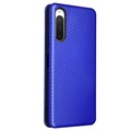 Sony Xperia 10 IV Flip Case with Card Slot - Carbon Fiber - Blue