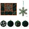 Flocked Christmas Ball/Snowflake Ornament Set – 8cm/16cm - 10 Pcs. - Green