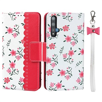 Floral Pattern Huawei Nova 5T, Honor 20/20S Wallet Case - Hot Pink