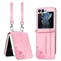 Samsung Galaxy Z Flip5 Floral Print Case with Strap - Pink