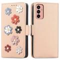 Flower Decor Series Samsung Galaxy M13 Wallet Case - Beige