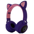 Foldable Bluetooth Cat Ear Kids Headphones - Purple