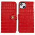 iPhone 14 Plus Wallet Leather Case - Crocodile - Red