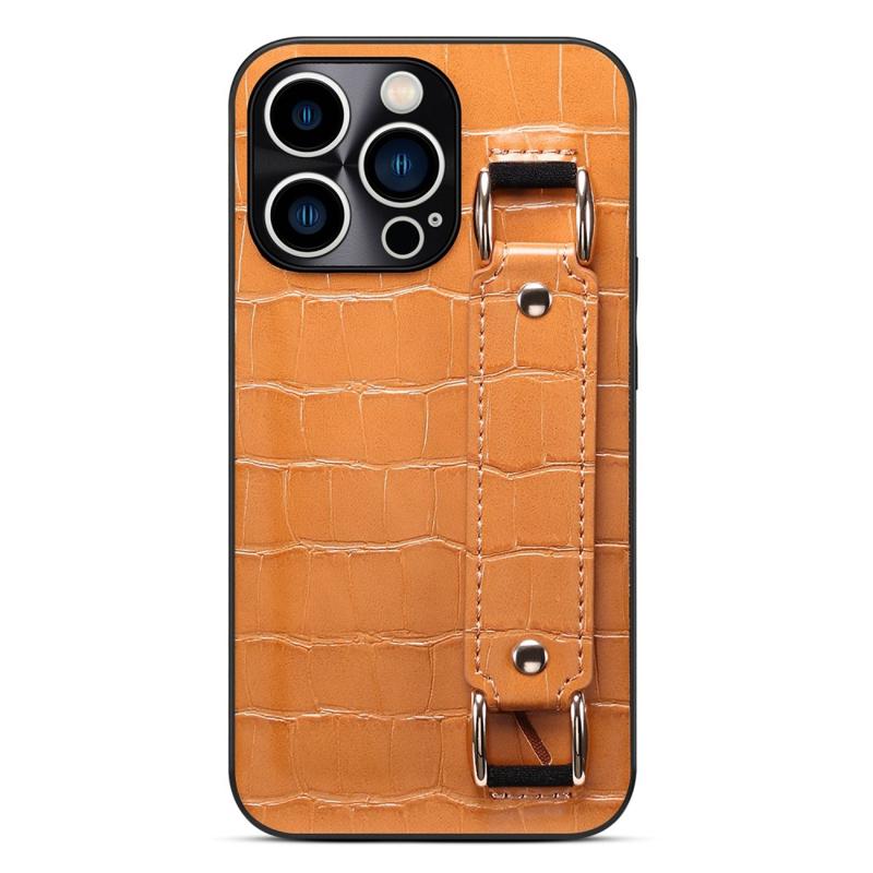 iPhone 14 Pro Coated Case with Hand Strap & Card Slot Crocodile