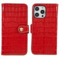 iPhone 14 Pro Max Wallet Leather Case - Crocodile - Red