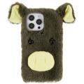 Fluffy Plush iPhone 14 Pro Hybrid Case - Green Pig