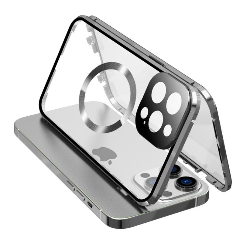 thumbnail image 2 of Magnetic Metal Case For IPhone 15/16 Pro Max – Double Sided Tempered Glass, Kickstand 2 of 3