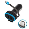 Forever CC-02 Car Charger with USB-C Cable and 2x USB Ports - 3A