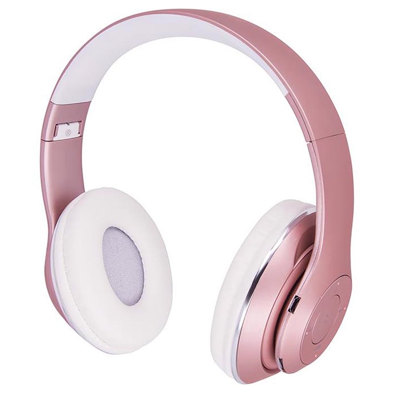 pink bluetooth headphones with mic
