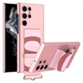 GKK Hand Strap Samsung Galaxy S22 Ultra 5G Hybrid Case - Pink