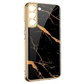 GKK Painted Tempered Glass Samsung Galaxy S22 5G Case - Black Marble