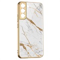 GKK Painted Tempered Glass Samsung Galaxy S22 5G Case - White Marble