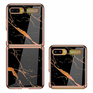 GKK Painted Tempered Glass Samsung Galaxy Z Flip Case - Black Marble