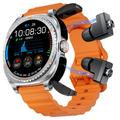 GT99 2-in-1 Sports Smartwatch with Wireless Earphones - Silver / Orange