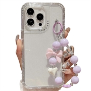 iPhone 16 Pro Glitter Shockproof Hybrid Case with Wrist Strap - Transparent