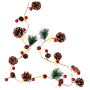 Goobay 20-LED Silver Wire Fairy Lights - Pine Cones & Red Berries