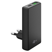 Goobay GaN Dual Fast Charger 90° Flat - 65W, USB-C & USB-A - Black