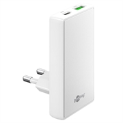 Goobay GaN Dual Fast Charger 90° Flat - 65W, USB-C & USB-A - White