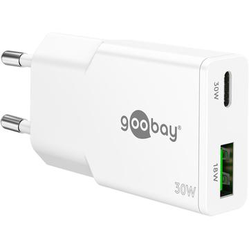 Goobay Slim USB-C PD GaN Dual Fast Charger 30W - White