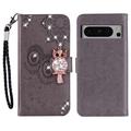 Google Pixel 8 Pro Owl Rhinestone Wallet Case - Grey