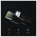 Green Cell Ray Fast Lightning Cable with LED Light - 2.4A, 1.2m - Black