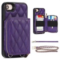 Grid Pattern iPhone 7/8/SE (2020)/SE (2022) TPU Case with Wallet - Purple