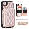 Grid Pattern iPhone 7/8/SE (2020)/SE (2022) TPU Case with Wallet - Rose Gold