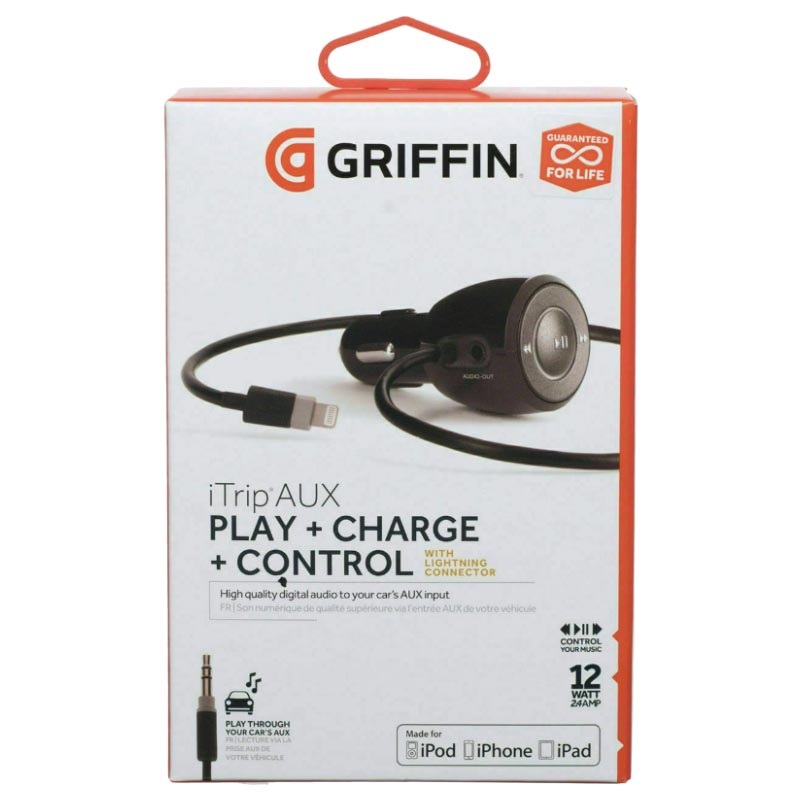 Griffin iTrip Aux Controller & Car Charger with Lightning Cable Black
