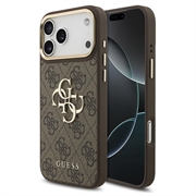 iPhone 18 Pro Max Guess 4G Metal Logo Gold Frame Case - Brown