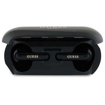 Guess Elongated Metallic Printed Logo Wireless Headphones with Charging Case - Black