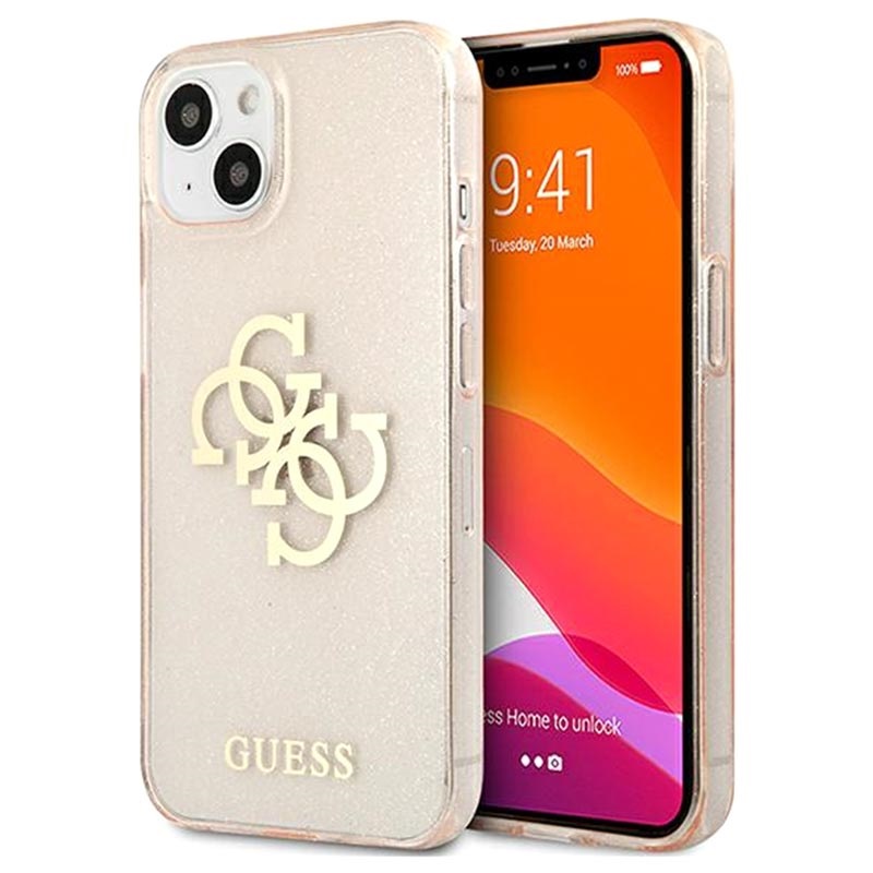 Vred grus pant Guess Glitter 4G Big Logo iPhone 13 Mini Hybrid Case