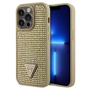 iPhone 15 Pro Guess Rhinestones Triangle Metal Logo Case - Gold