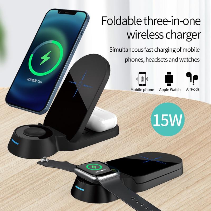 H22 Foldable 3in1 Wireless Charger 15W Fast Charging Stand Dock for