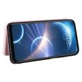 HTC Desire 22 Pro Wallet Case - Carbon Fiber - Rose Gold