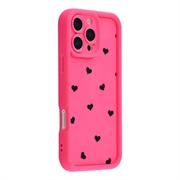iPhone 16 Pro Heart Pattern Shockproof TPU Case with Raised Edges - Hot Pink