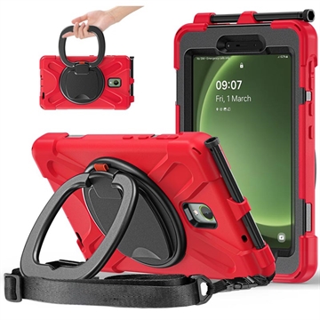 Samsung Galaxy Tab Active5 Heavy Duty 360 Case with Hand Strap - Red / Black