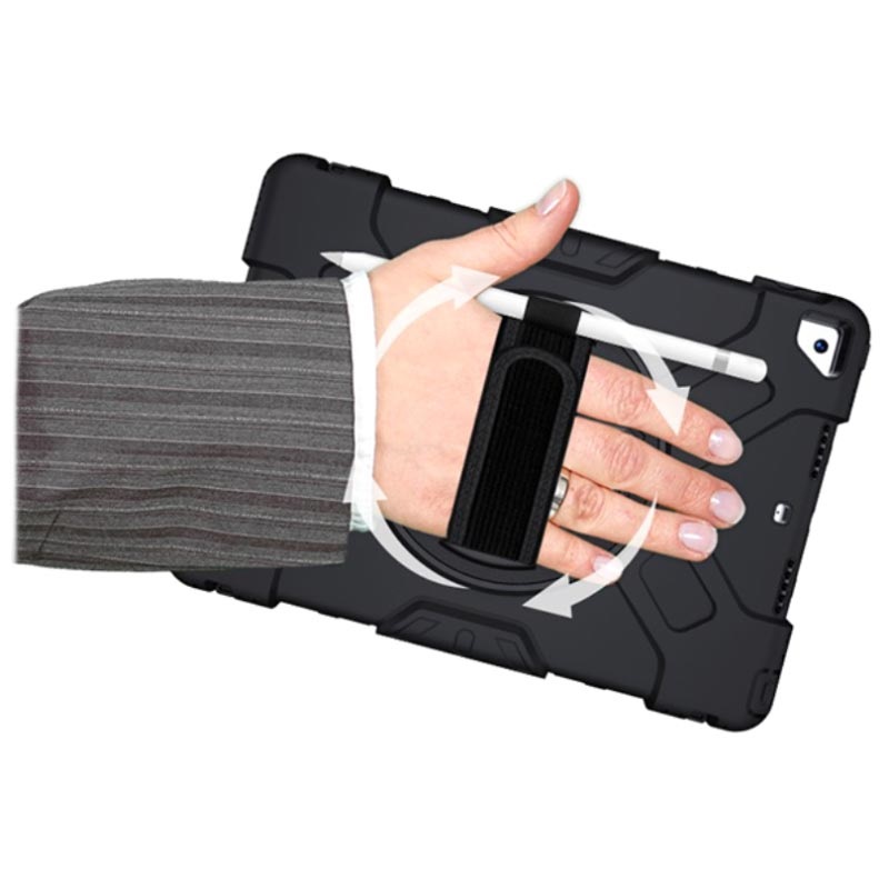 iPad 10.2 2019/2020 Heavy Duty 360 Case with Hand Strap Black