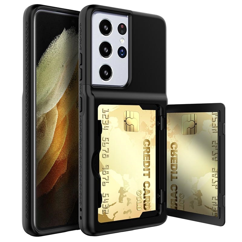 Hidden Mirror Card Slot Hybrid Case for Samsung Galaxy S21 Ultra 5G Black 09072021 01 p