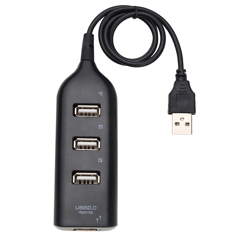 High Speed 480Mbps 4-port USB 2.0 Hub Adapter Black 