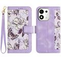 Honor 600 Smart Floral Wallet Case with Card Slots - Light Purple