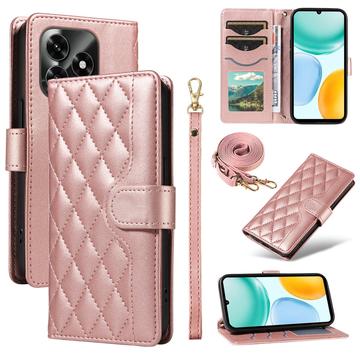 Honor X5c Plus Luxury Quilted Wallet Case - Rose Gold