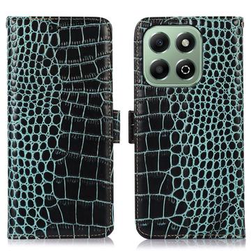 Honor X6b Crocodile Series Wallet Leather Case with RFID - Green