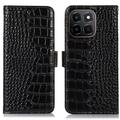 Honor X6c Crocodile Series Wallet Leather Case with RFID - Black