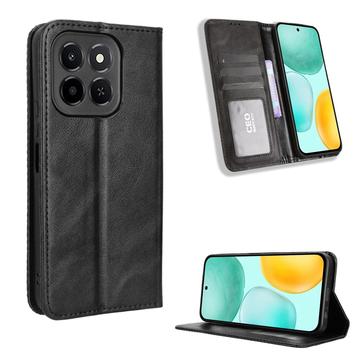 Honor X6c Retro Wallet Case with Magnetic Closure - Black