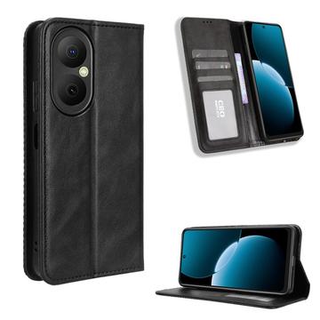 Huawei Enjoy 80 Retro Wallet Case with Magnetic Closure - Black