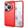 Huawei Pura 80 Pro/80 Pro+/80 Ultra Brushed TPU Case - Carbon Fiber - Red