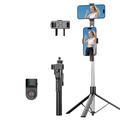 K50 Dual Phone Clip Bluetooth Selfie Stick Tripod with Remote Control - Black