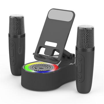 K500 Rotating Phone Stand with Bluetooth Speaker & 2 Karaoke Microphones - Black